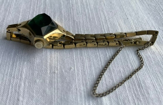 Rare 1970'S Fine Emerald Green Diamond Cut Facade Wristwatch