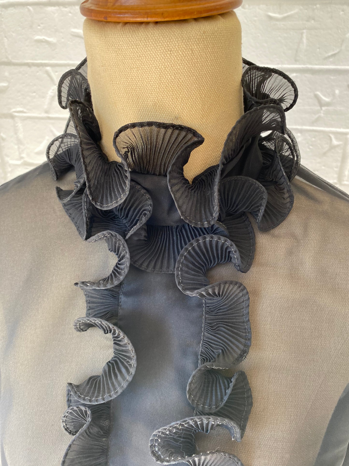 Ruffle Front Black Sheer Blouse