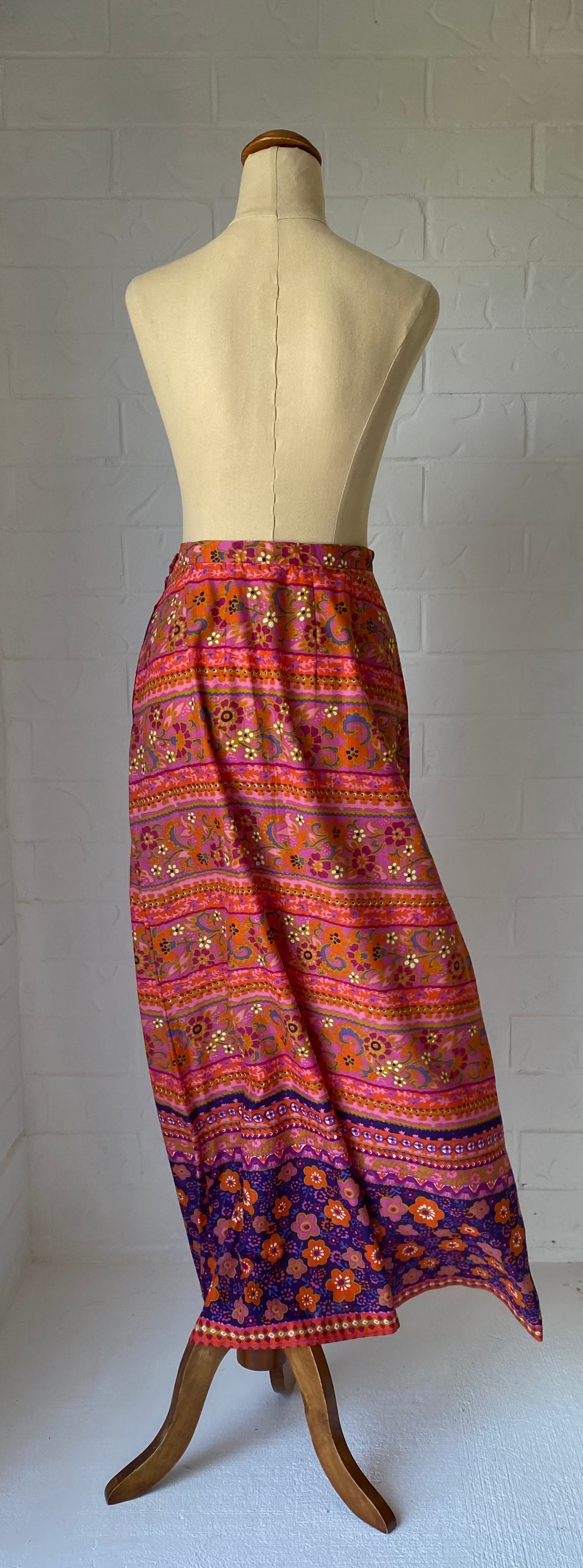 1970's Pink Cotton Batik Maxi Skirt