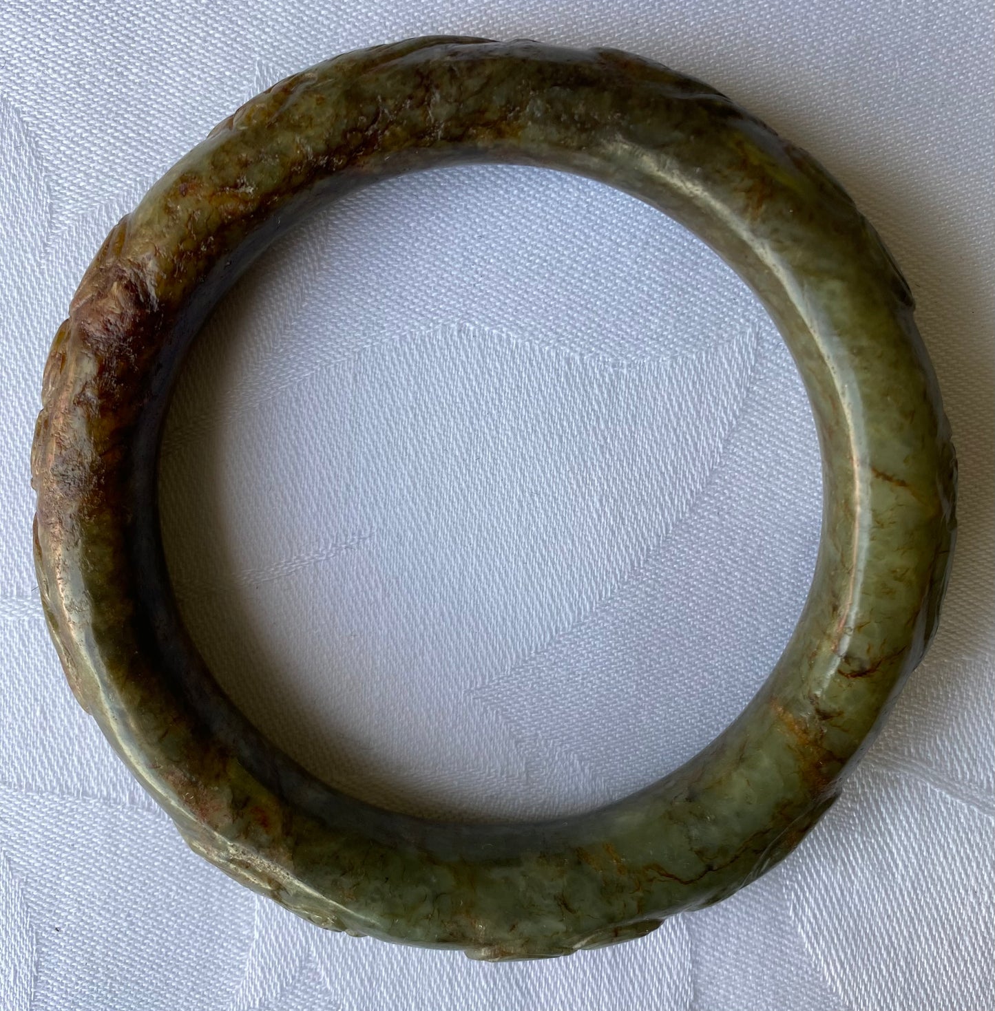 Antique Hand Carved Olive Nephrite Jade Bangle