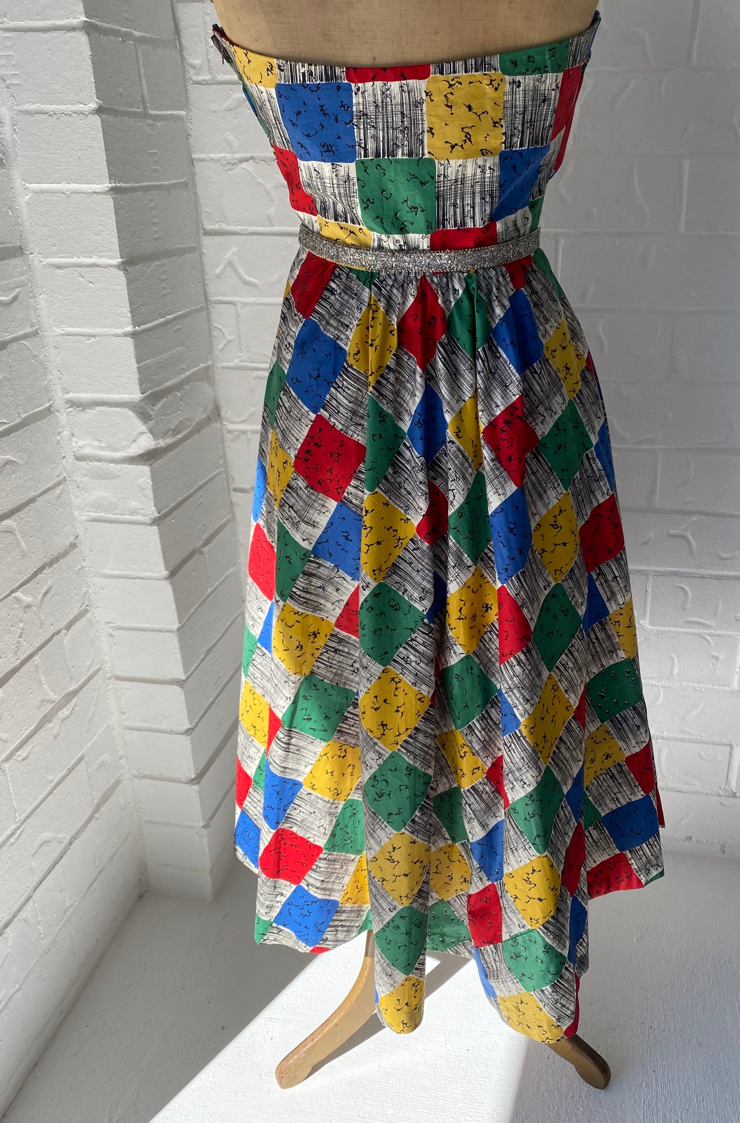 1950's Colourful Cotton Strapless Dress