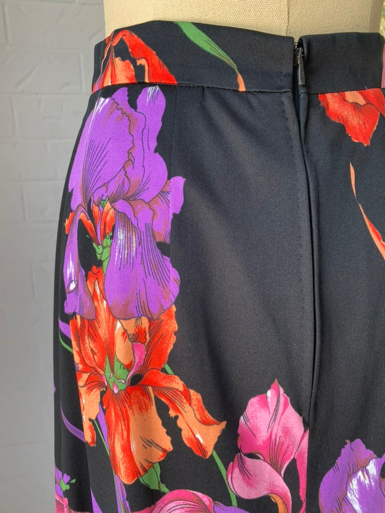 1970's Vintage KIO Floral Maxi SKirt + Fringed Tie/ Scarf