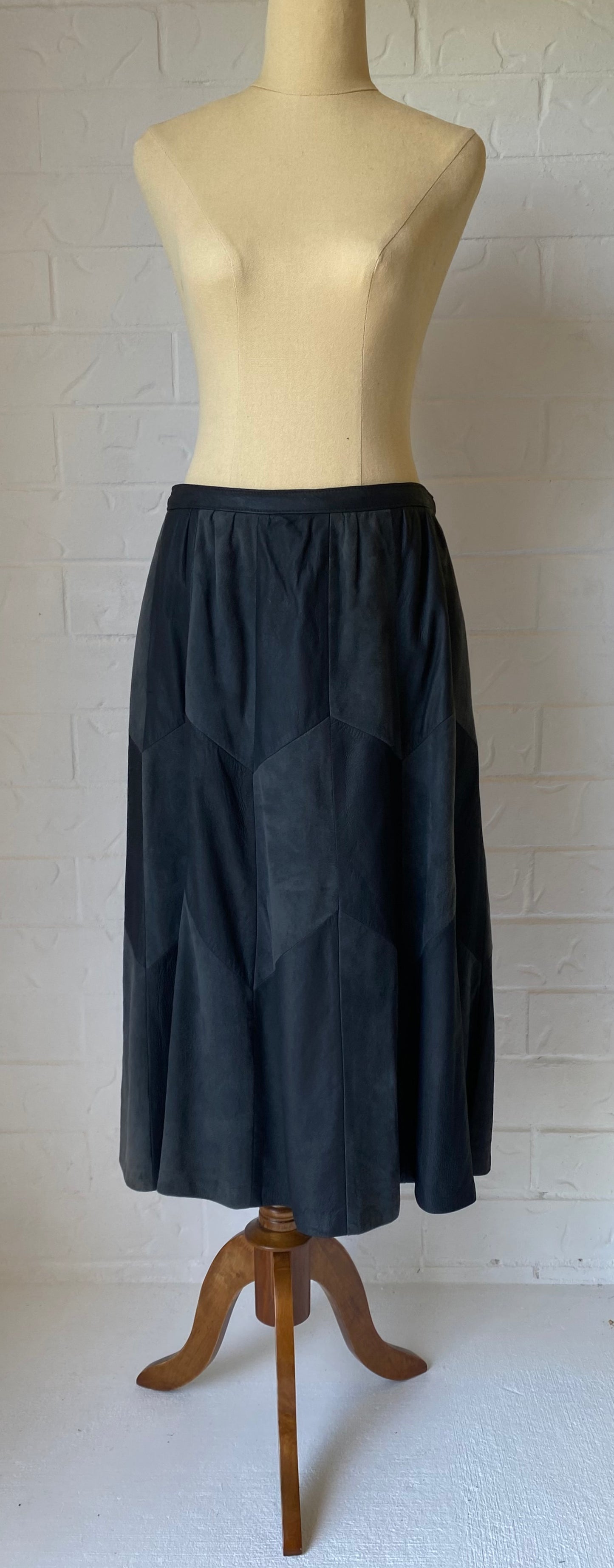 1980s Black Suede Patch Work A Line Skirt