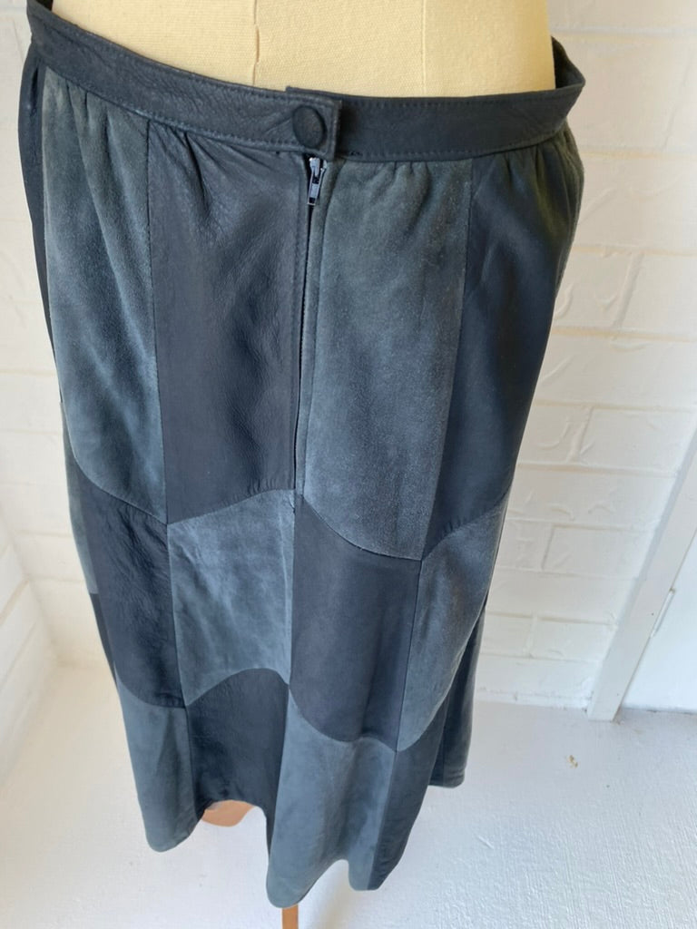 1980s Black Suede Patch Work A Line Skirt