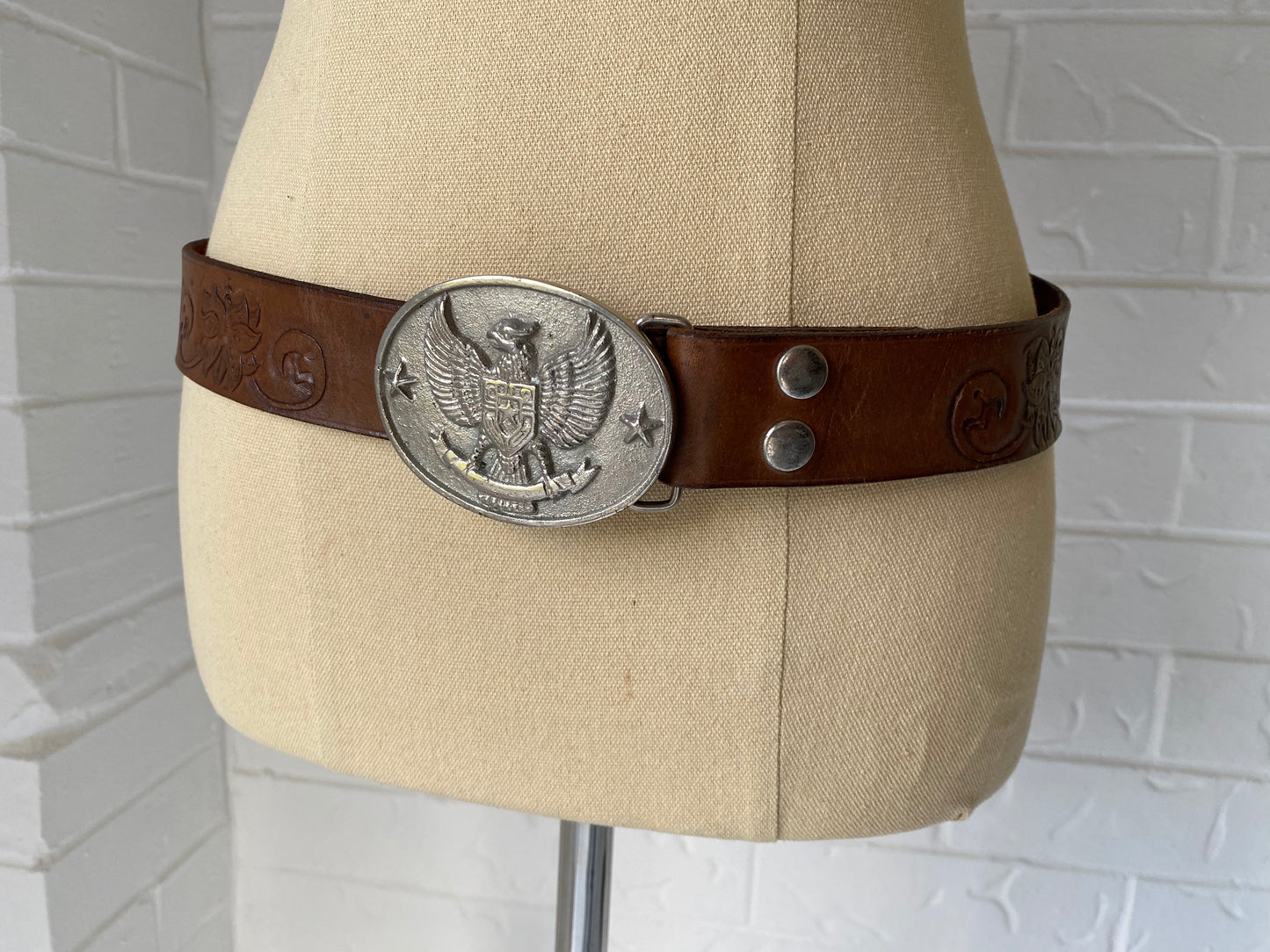 Eagle Buckle Worked Leather Belt