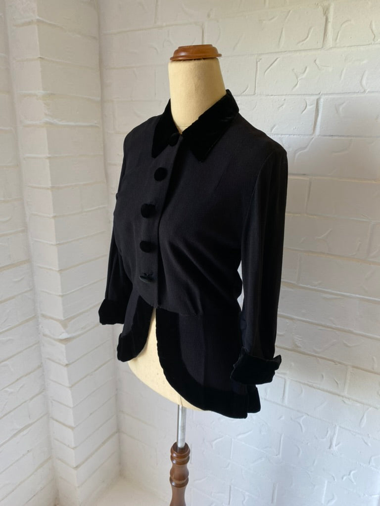 1940's Silk Crepe and Velvet Trim Shirt Jacket