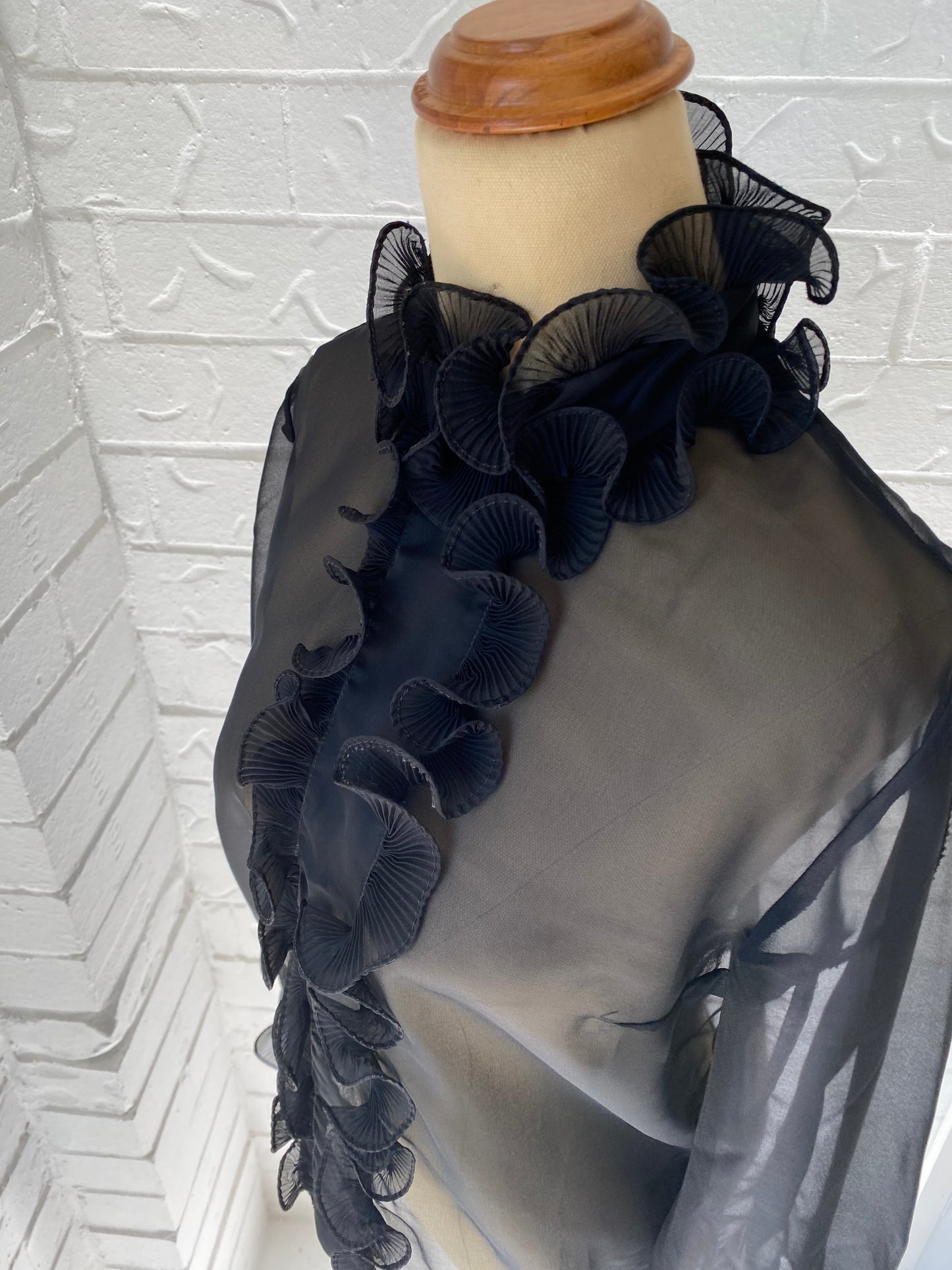 Ruffle Front Black Sheer Blouse