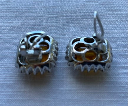 1950's Quality Classic Design Amber and Diamanté Earrings