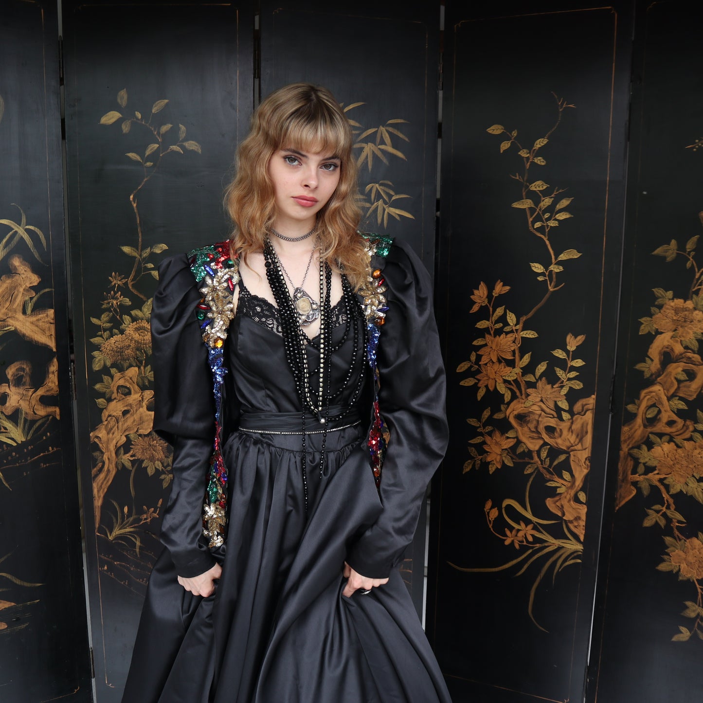 Stephen Fitzgerald Black Satin Ballgown and Jacket