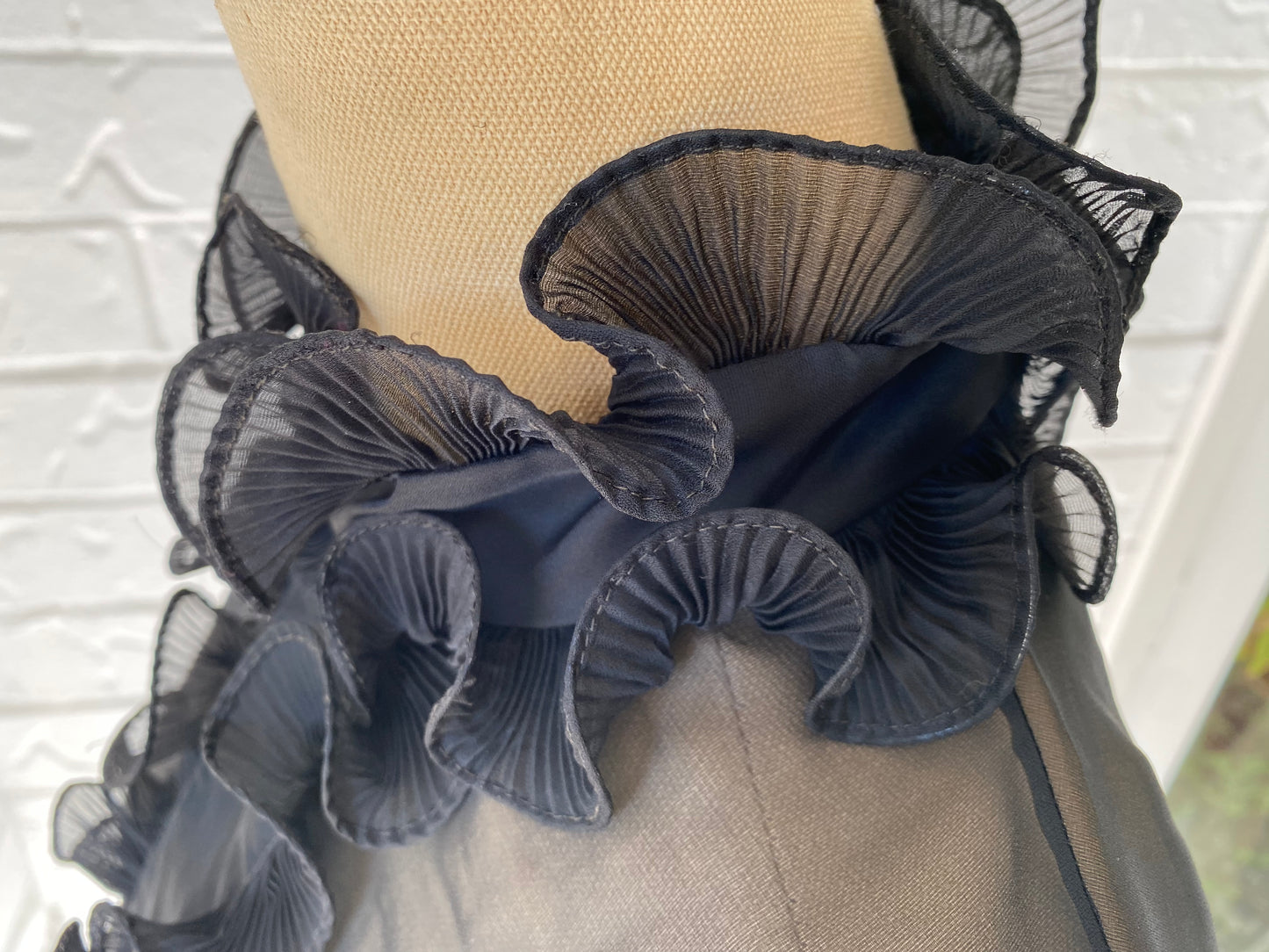 Ruffle Front Black Sheer Blouse