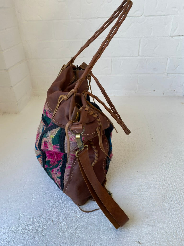 Extra Large Vintage Embroidered Leather Bag