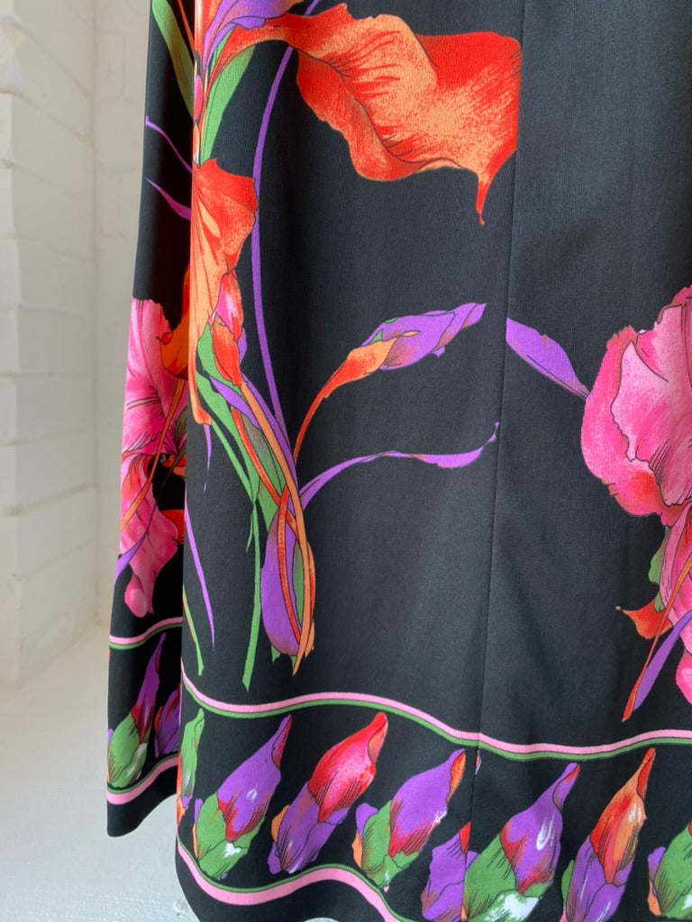 1970's Vintage KIO Floral Maxi SKirt + Fringed Tie/ Scarf