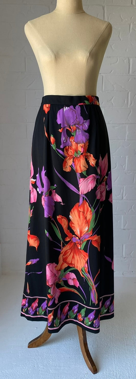 1970's Vintage KIO Floral Maxi SKirt + Fringed Tie/ Scarf