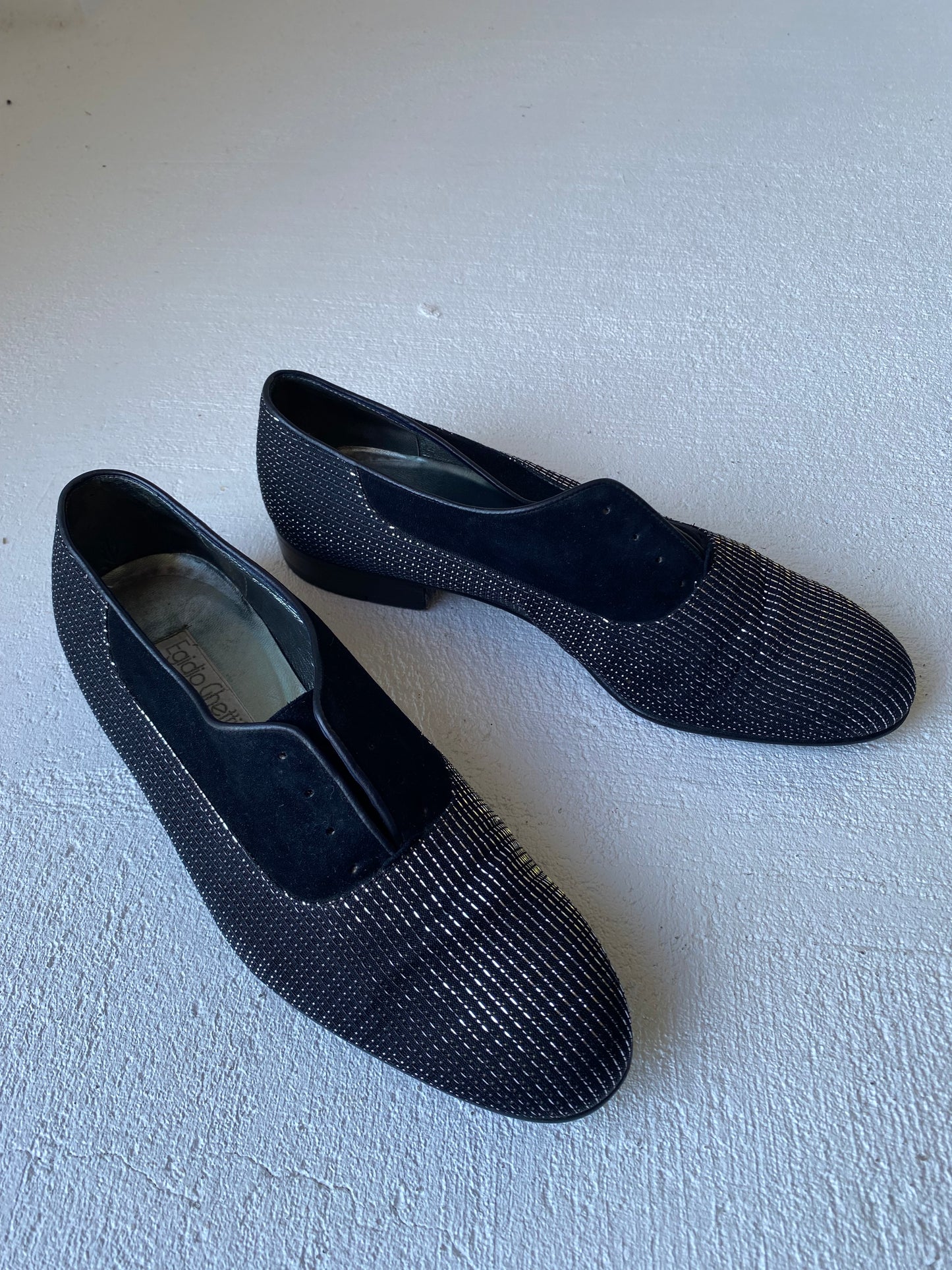 1980s Egidio Ghetti Suede & Silver Lame Loafers