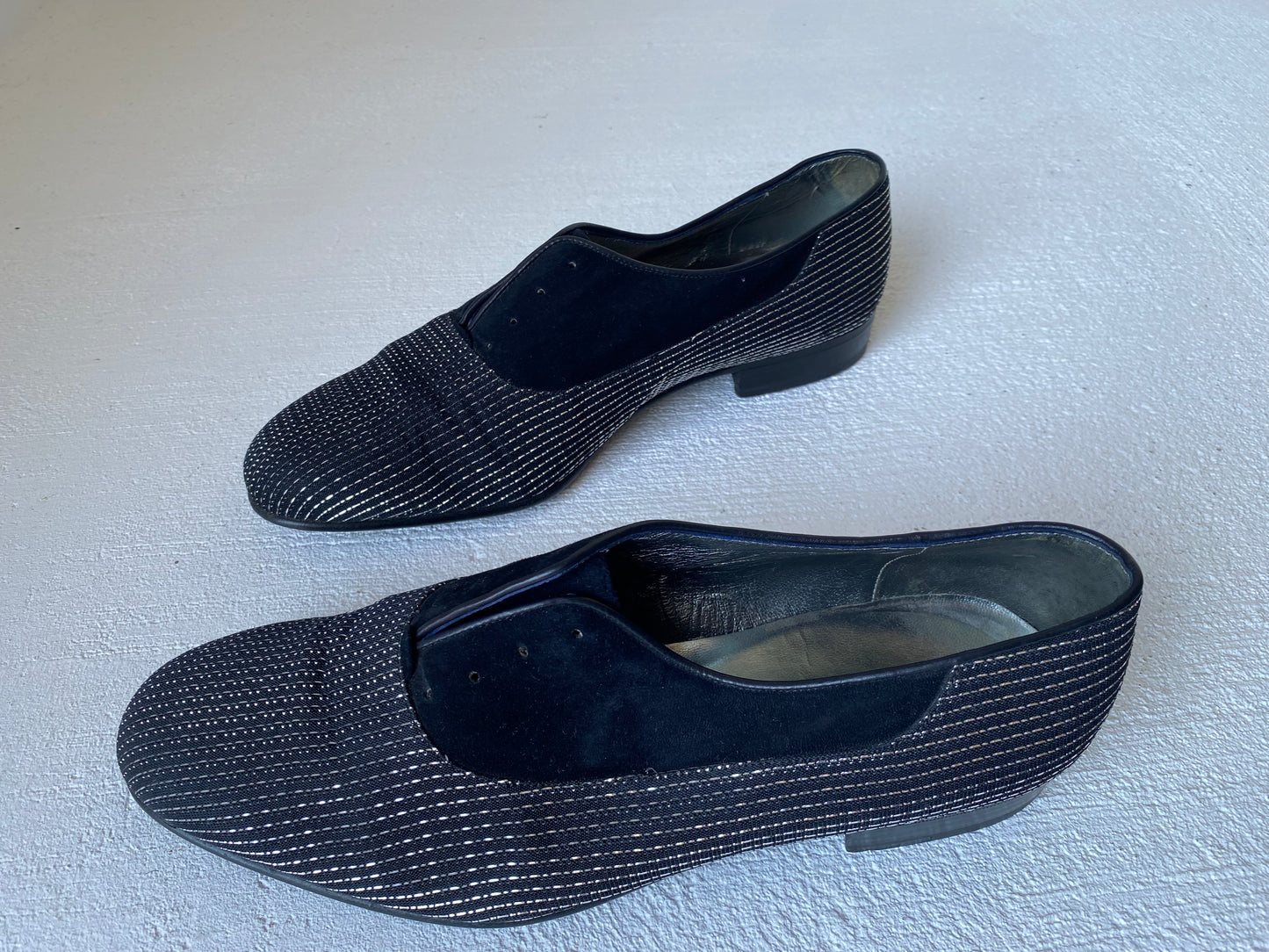 1980s Egidio Ghetti Suede & Silver Lame Loafers