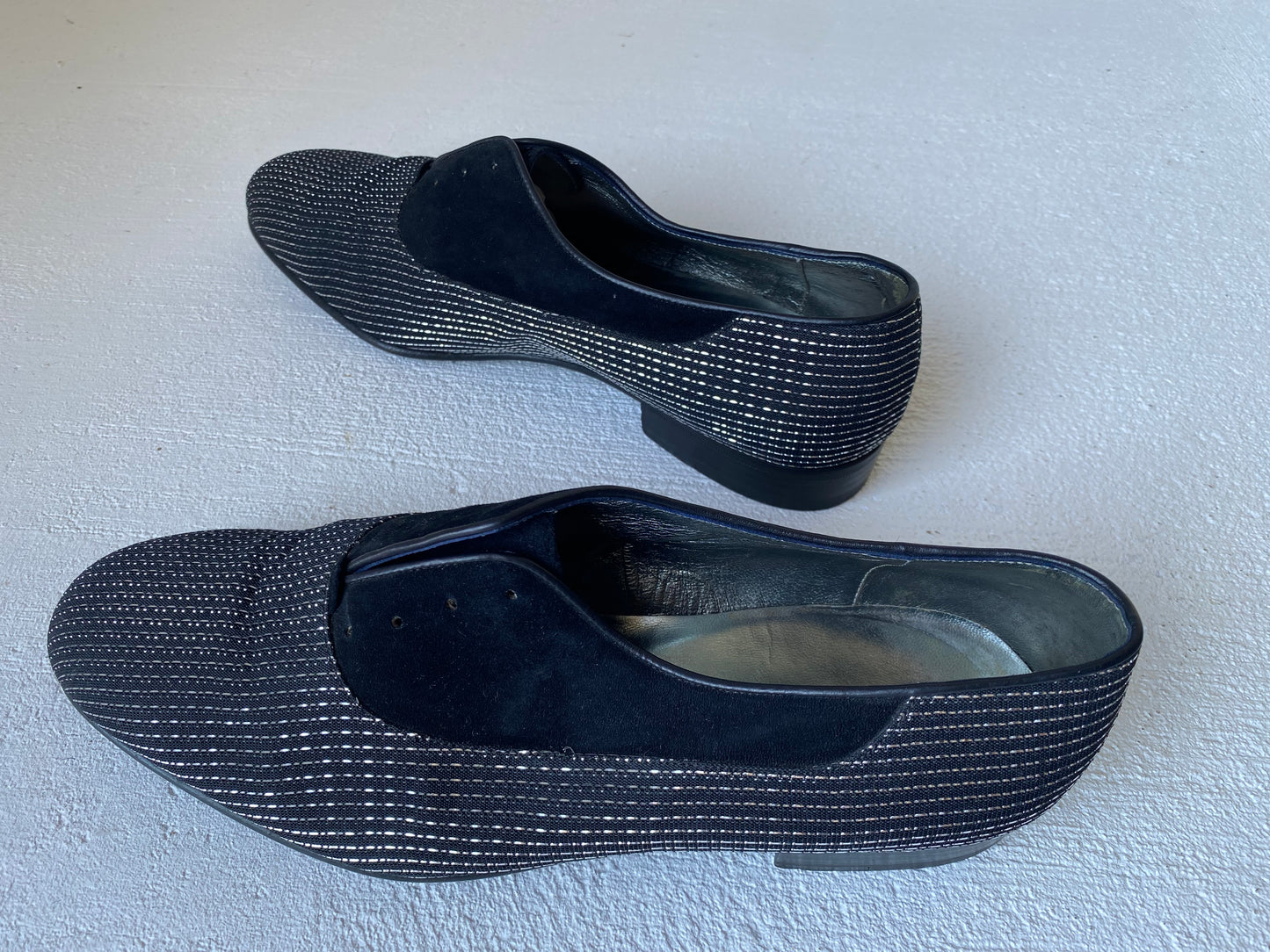 1980s Egidio Ghetti Suede & Silver Lame Loafers