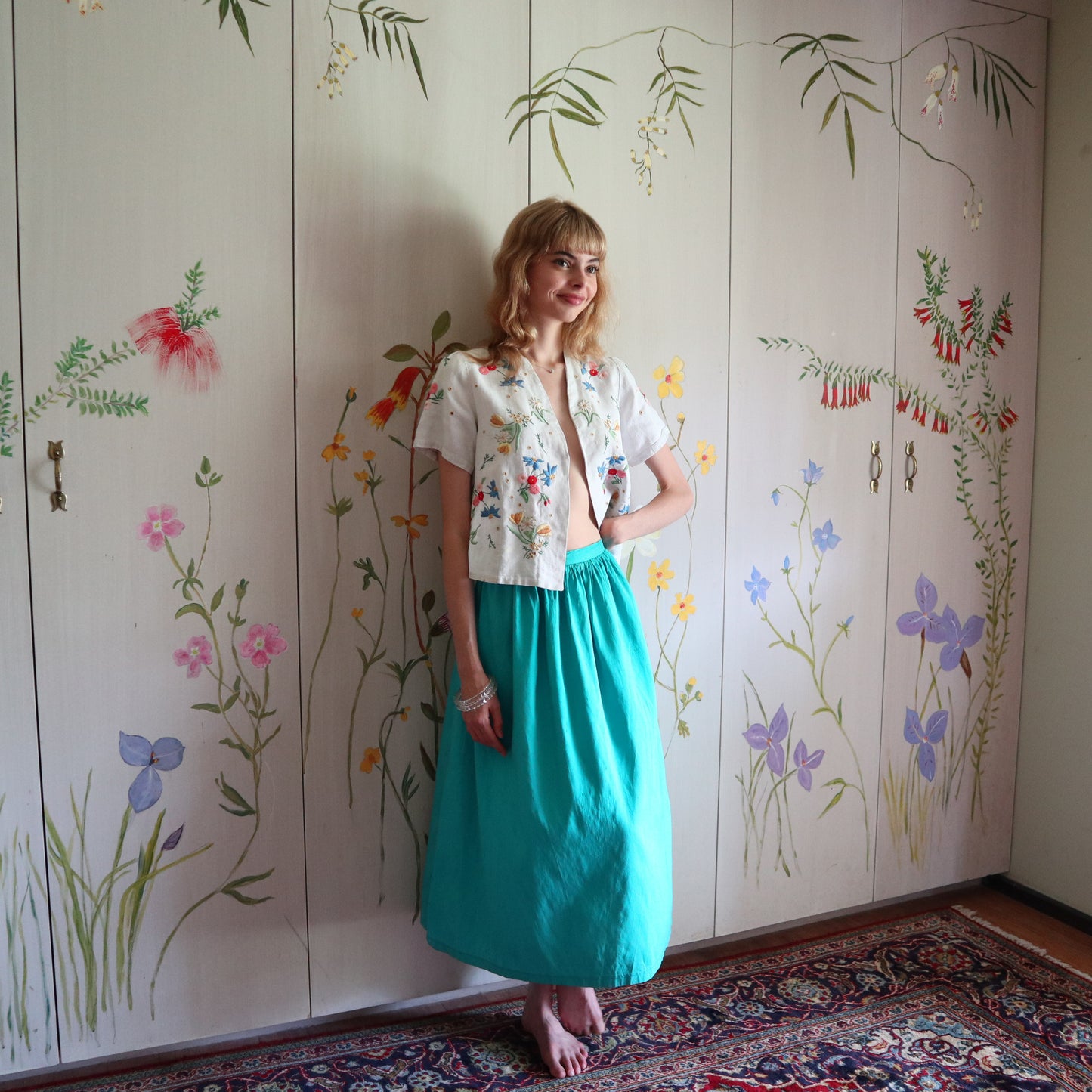 1960'S Turquoise Silk Skirt