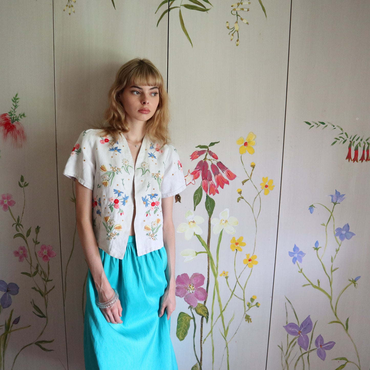 1960'S Turquoise Silk Skirt