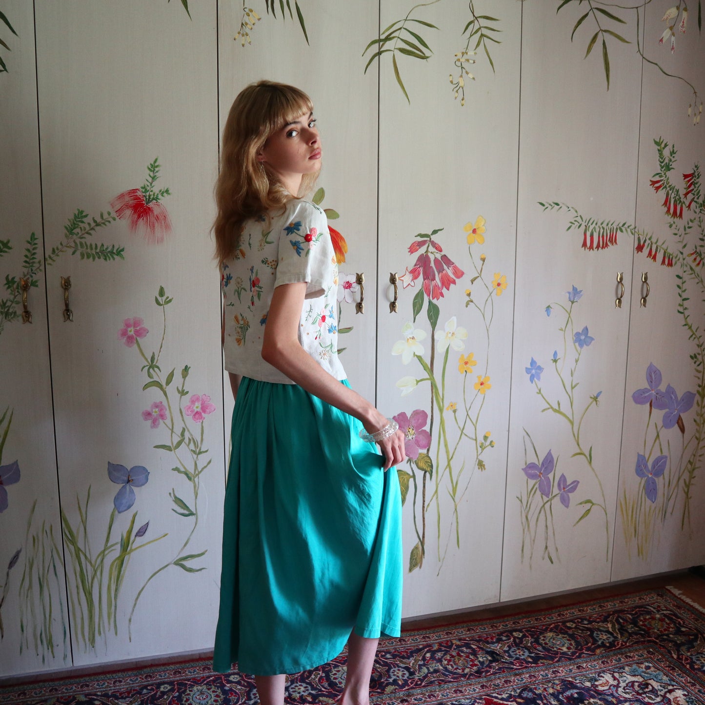 1960'S Turquoise Silk Skirt