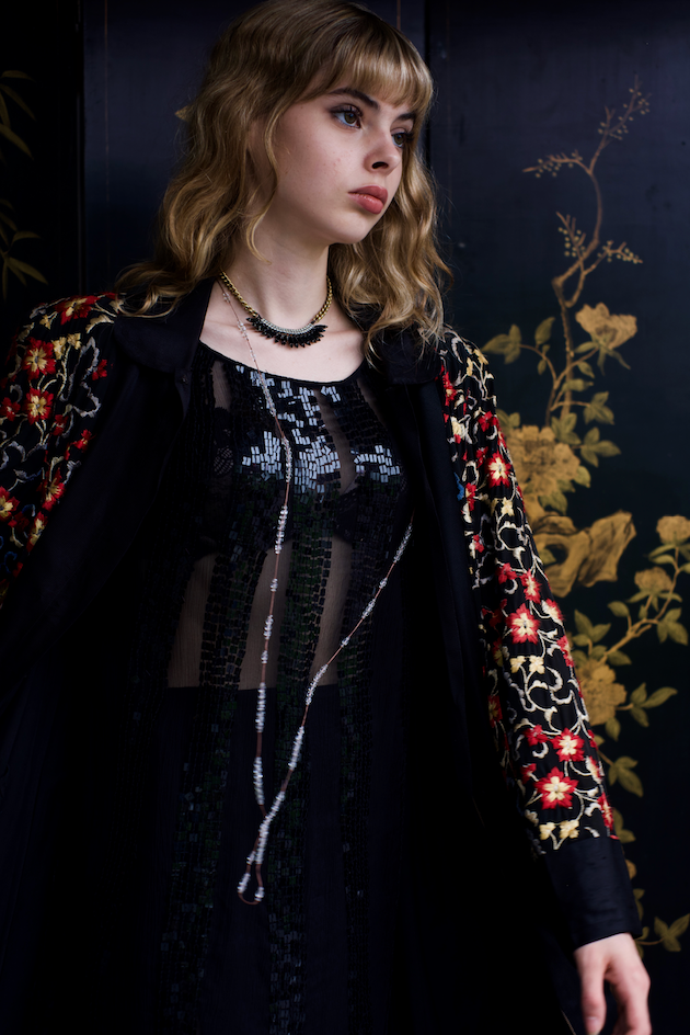Black Glass and Brass Elizabeth Cole Necklace