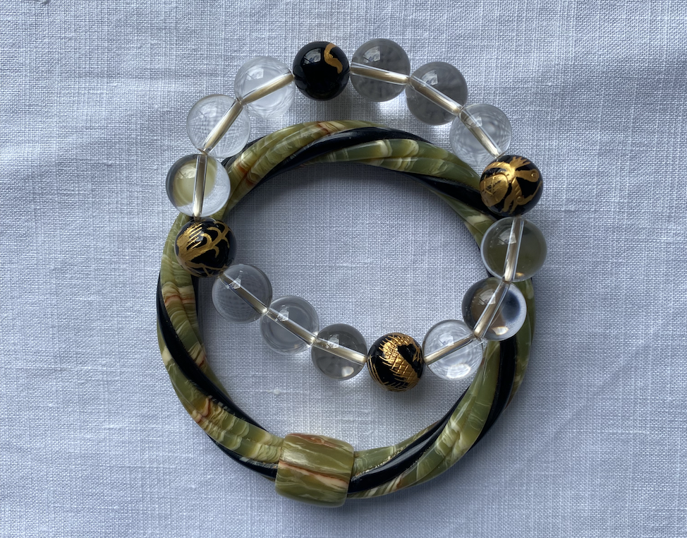1970's Green Cellulose Tortoise Shell Twist Bangle