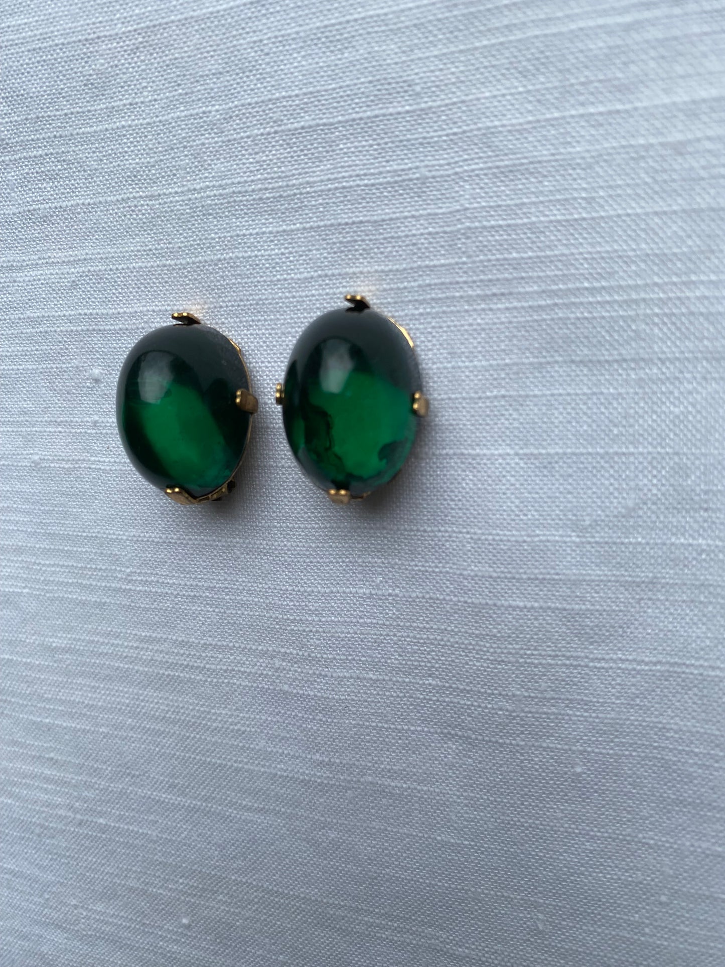 Emerald Cabochon Diamond Cut 1950's Earrings