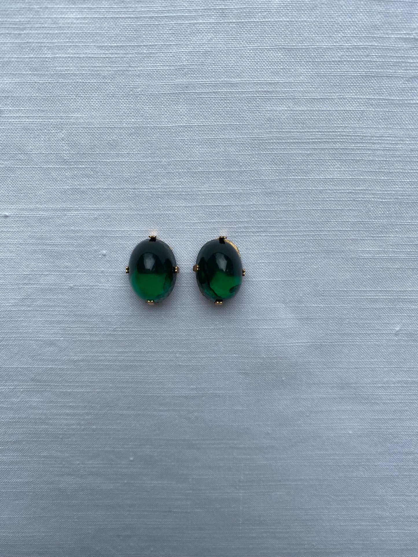Emerald Cabochon Diamond Cut 1950's Earrings