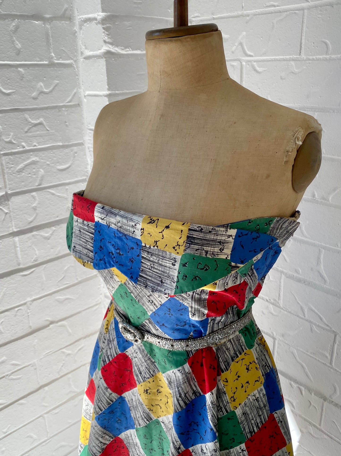 1950's Colourful Cotton Strapless Dress