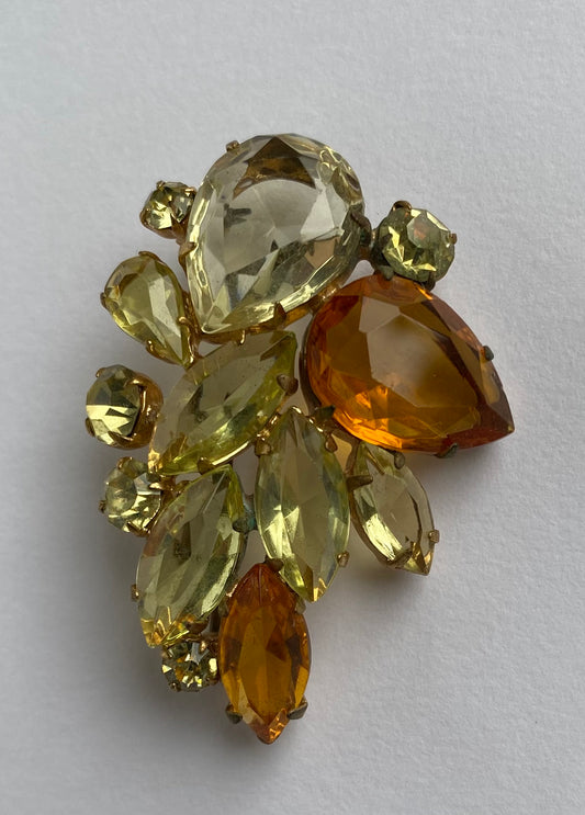 1950s Stunning Glass Amber & Citrine Brooch