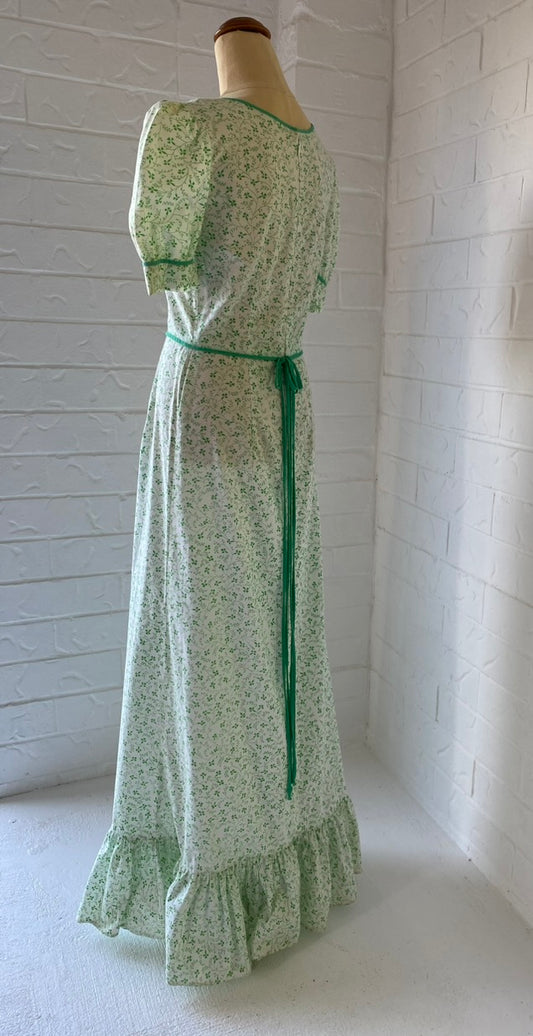 70s Fresh Green Flower Prairie Maxi Dress